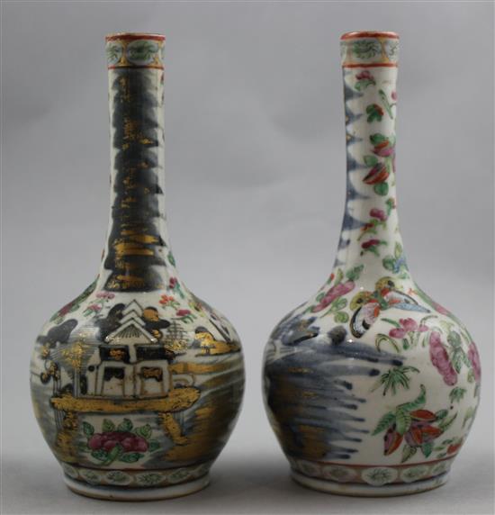 A pair of Chinese Canton-decorated small bottle vases, 19th century, 16cm